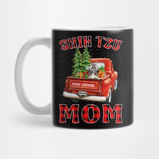 Christmas Shih Tzu Mom Santa Hat Truck Tree Plaid Dog Mom Christmas Mug